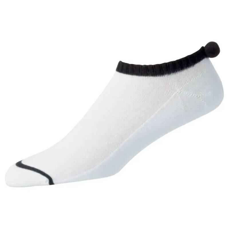 Footjoy - socquettes blanc-noir Prodry avec un pompon - routedugolf.com