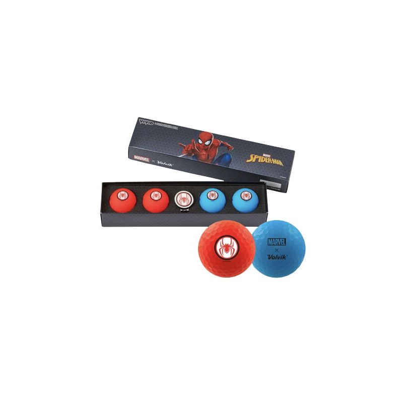 COFFRET SPIDER MAN 4 BALLES ROUGE ET BLEU + MARQUE BALLE