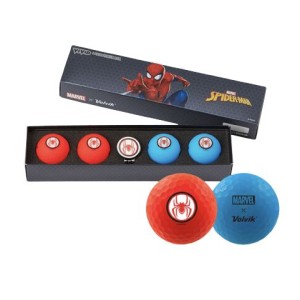 COFFRET SPIDER MAN 4 BALLES ROUGE ET BLEU + MARQUE BALLE