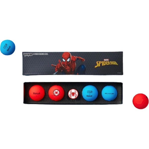 COFFRET SPIDER MAN 4 BALLES ROUGE ET BLEU + MARQUE BALLE