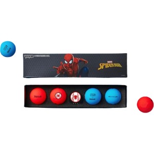 COFFRET SPIDER MAN 4 BALLES ROUGE ET BLEU + MARQUE BALLE