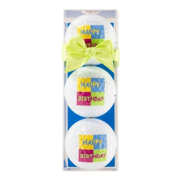 Sportiques | Coffret 3 Balles Happy Birthday Jaune Bleu Violet Vert