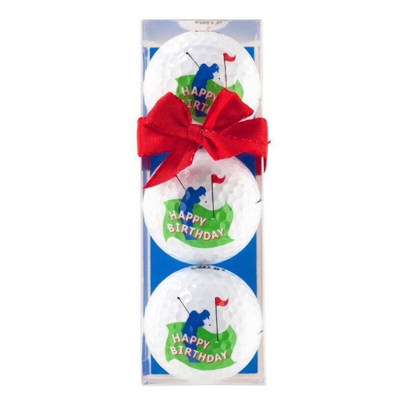 Coffret 3 Balles Sportiques Happy Birthday Ruban Golfeur Bleu